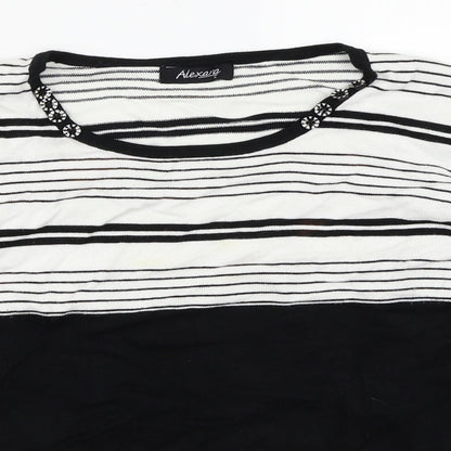 Close-up detail of Alexara women’s black striped basic t-shirt, size L