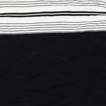 Brand and care label for Alexara women’s black striped basic t-shirt, size L