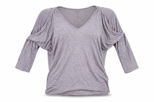 Front view of Belle Vere women’s grey basic t-shirt, size UK 12
