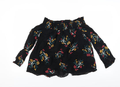 Additional front view of River Island women’s black floral basic blouse, size UK 6