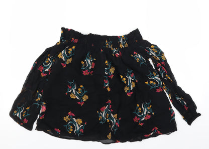 Back view of River Island women’s black floral basic blouse, size UK 6