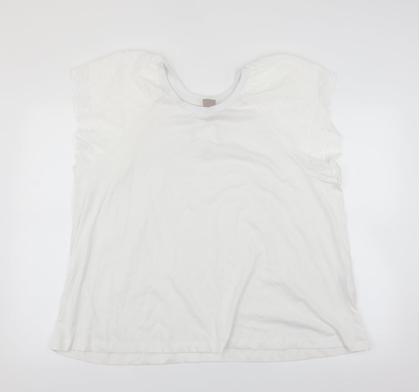 H&M Womens White   Basic T-Shirt Size XL  - Crochet Sleeve Detail