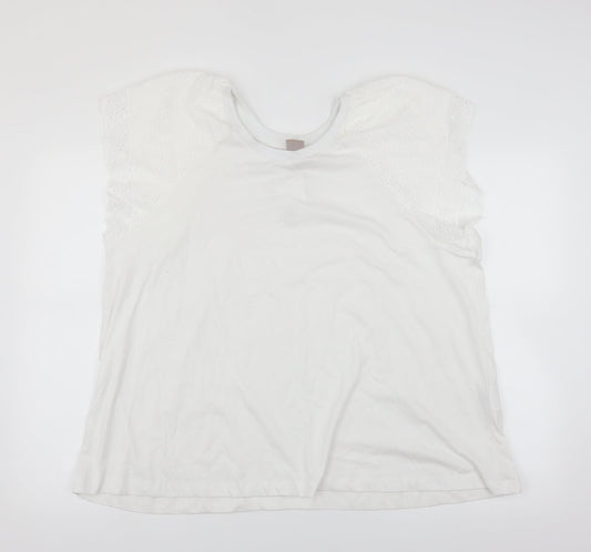 H&M Womens White   Basic T-Shirt Size XL  - Crochet Sleeve Detail