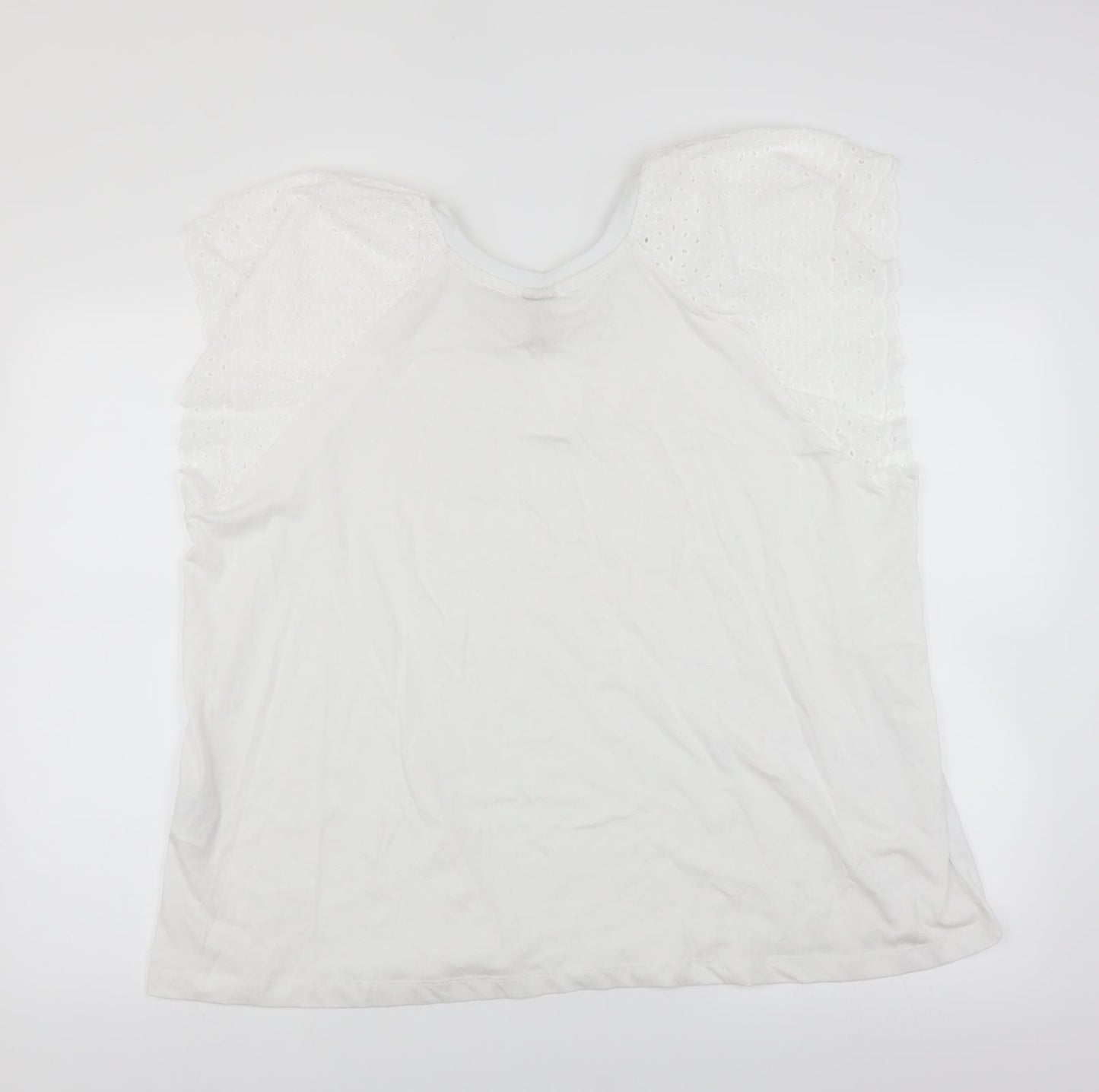 H&M Womens White   Basic T-Shirt Size XL  - Crochet Sleeve Detail