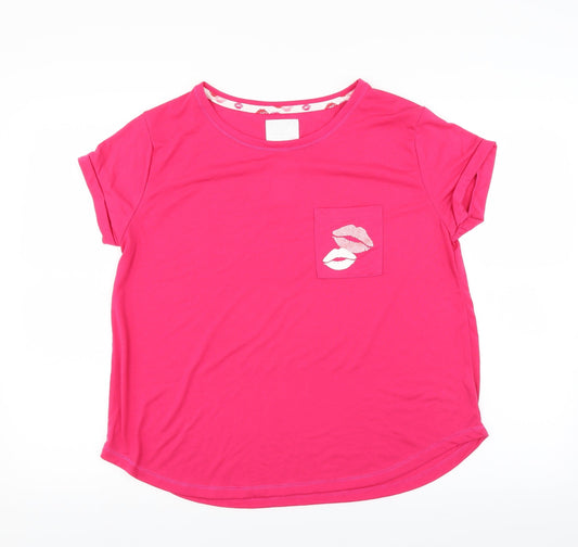 Time To Dream Womens Pink Solid  Top Pyjama Top Size M  - lips