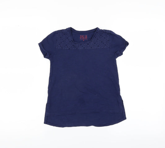 Sainsburys Girls Blue   Basic T-Shirt Size 7 Years  - floral crochet detail
