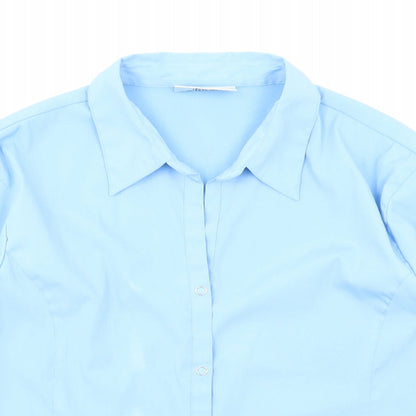 Close-up detail of Sara Woman women’s blue basic button-up, size UK 16