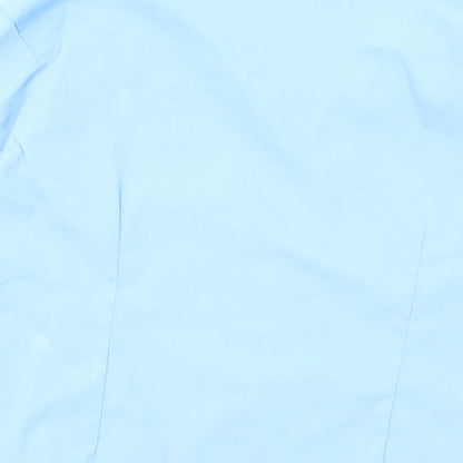 Brand and care label for Sara Woman women’s blue basic button-up, size UK 16