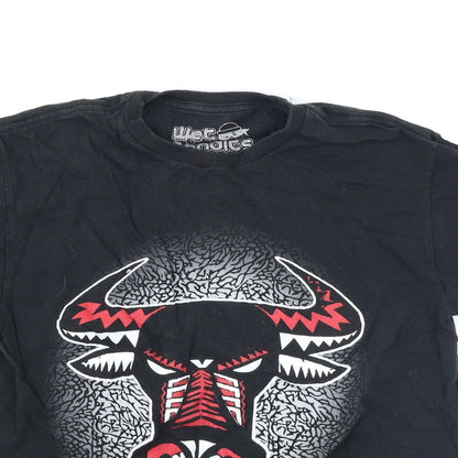 Close-up detail of Wet Bandits women’s black basic t-shirt, size M