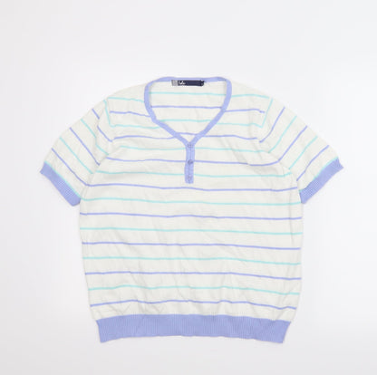 Additional front view of Isle women’s white striped basic blouse, size UK 14