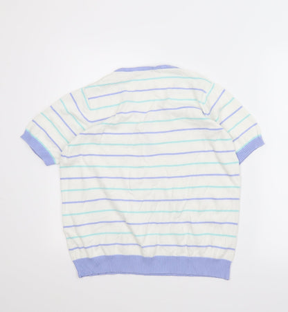 Back view of Isle women’s white striped basic blouse, size UK 14