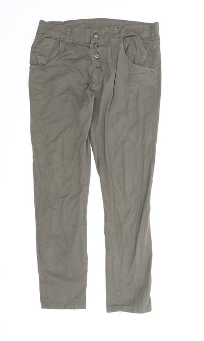 Additional front view of Preworn women’s green pedal pusher trousers, size M, 25-inch leg