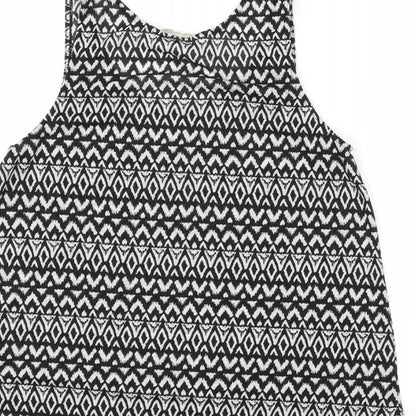 Brand and care label for H&M women’s black geometric basic tank, size S