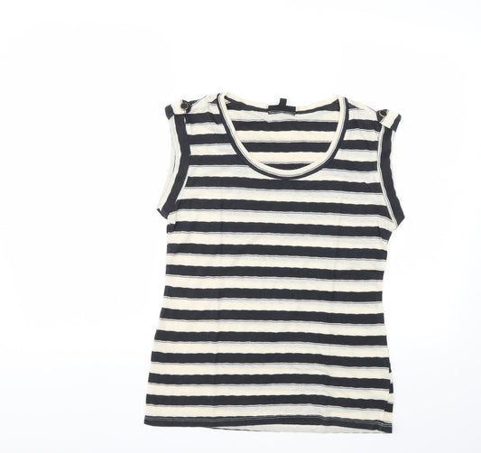 Warehouse Womens Beige Striped  Basic T-Shirt Size 10