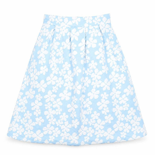 Front view of First and i women’s blue floral a-line skirt, size S