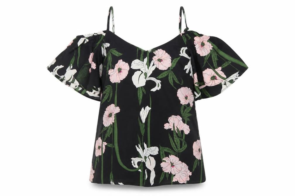 Warehouse Womens Black Floral Chiffon Basic Blouse Size 8