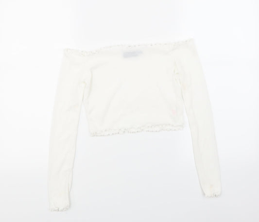 PRETTYLITTLETHING Womens White  Knit Cropped T-Shirt Size 6