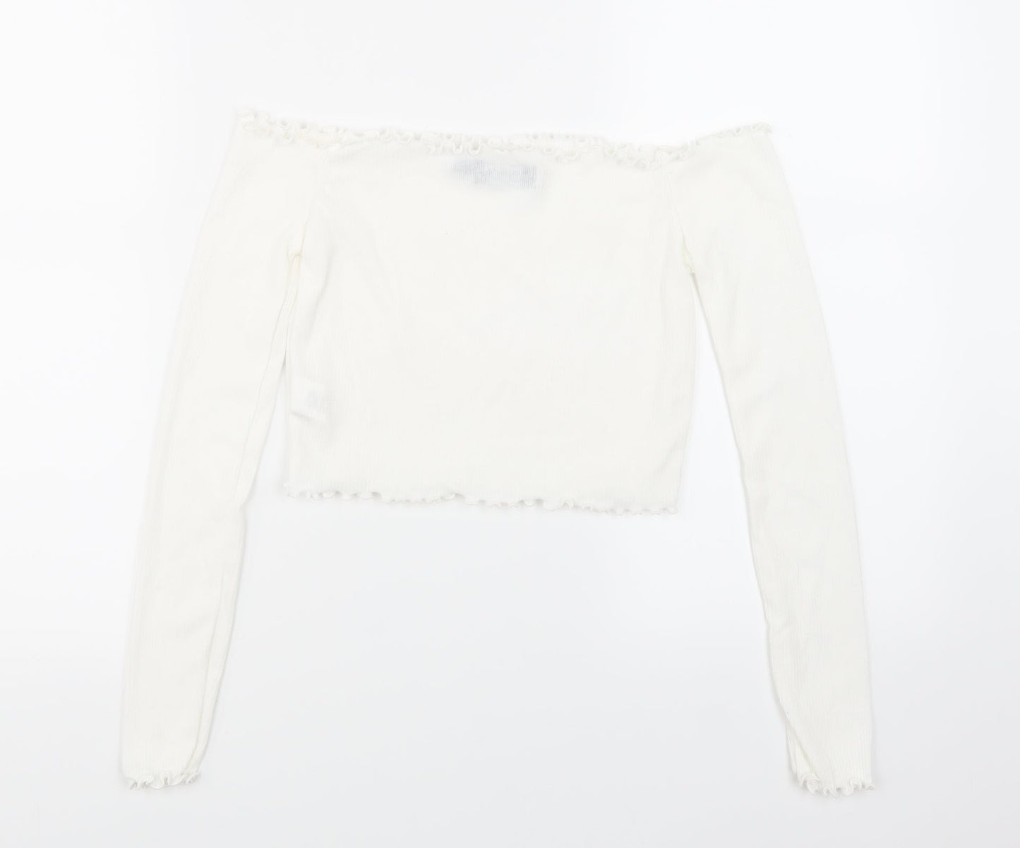 PRETTYLITTLETHING Womens White  Knit Cropped T-Shirt Size 6