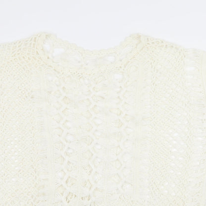 Close-up detail of Select women’s white knit jumper, size L