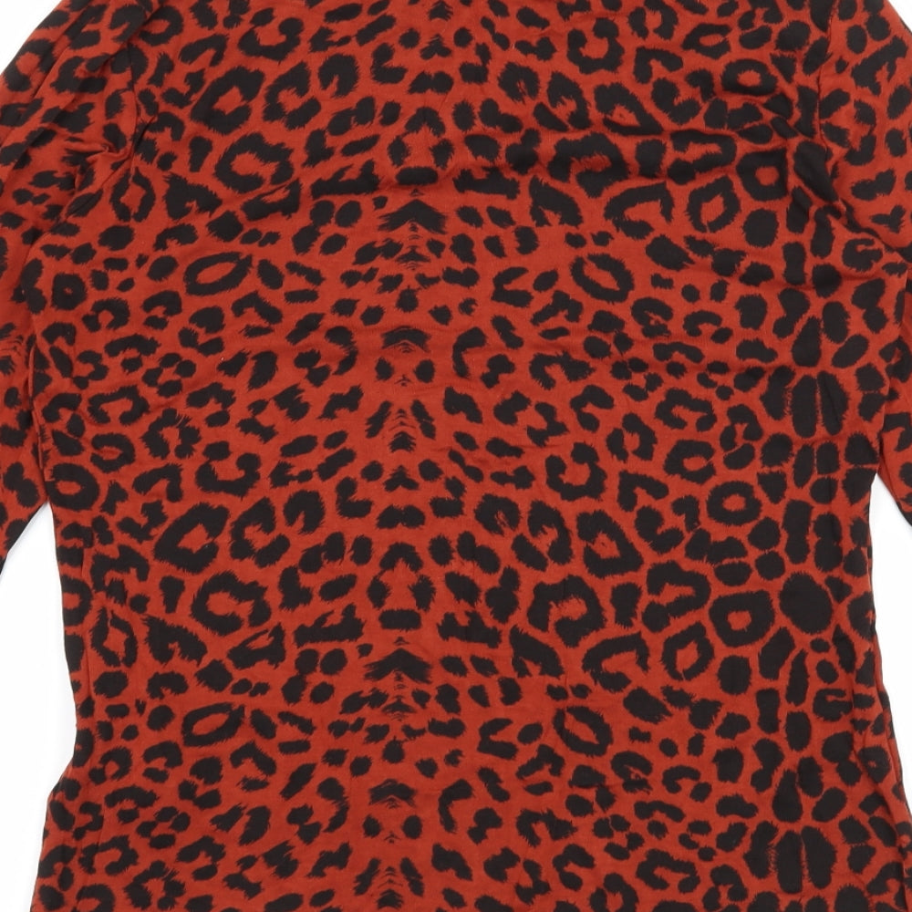 Boohoo Womens Brown Animal Print Jersey Basic T-Shirt Size 12