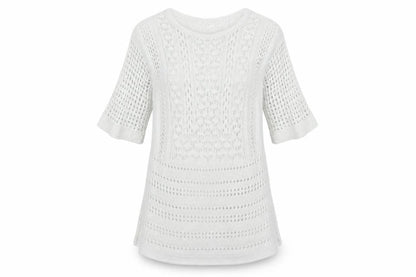 Front view of Warehouse women’s white jumper, size UK 6