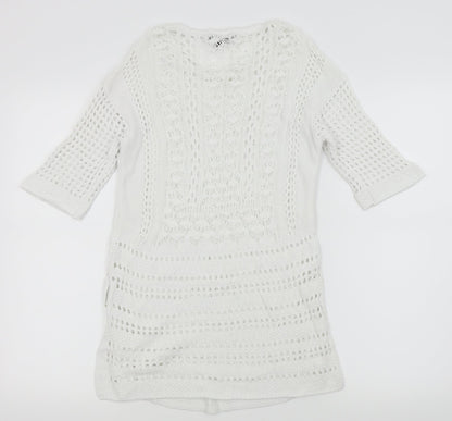 Back view of Warehouse women’s white jumper, size UK 6