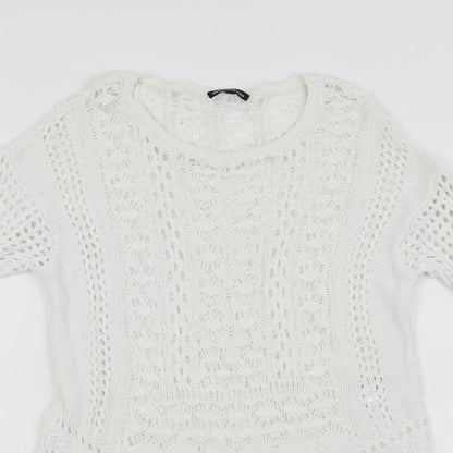 Close-up detail of Warehouse women’s white jumper, size UK 6
