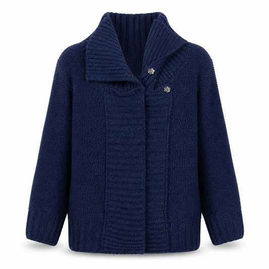 Front view of Dorothy Perkins women’s blue cardigan jumper, size UK 10