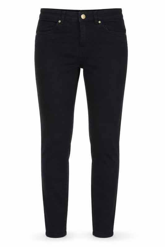 Front view of H&M women’s black skinny jeans, size UK 6, 28-inch leg