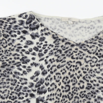 Close-up detail of Country Casuals women’s grey animal print basic t-shirt, size XL