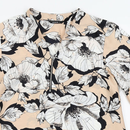 Close-up detail of Roman women’s pink floral basic blouse, size UK 12