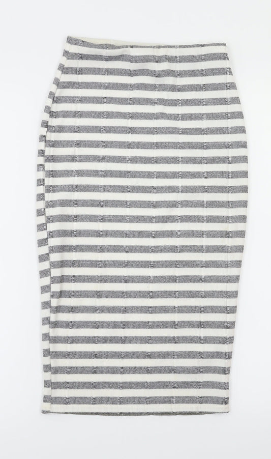 Miss Guided Womens White Striped  A-Line Skirt Size 8  - Stretch waistband