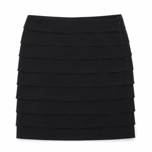 Front view of Larry Levine women’s black flare skirt, size UK 8