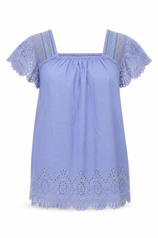 Front view of Resort women’s blue floral basic polo, size S
