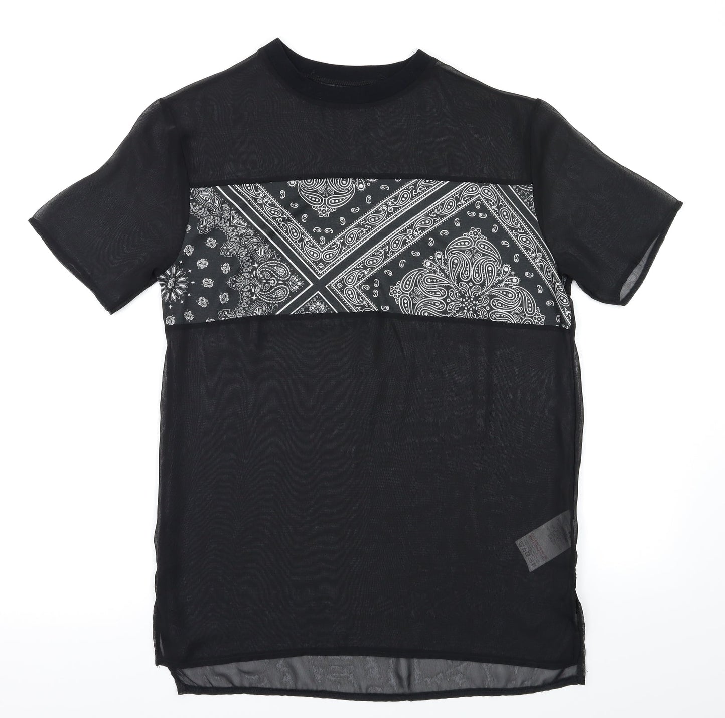 Preworn Womens Black Argyle/Diamond  Basic T-Shirt Size XS