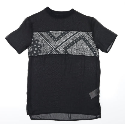 Additional front view of Preworn women’s black argyle/diamond basic t-shirt, size XS