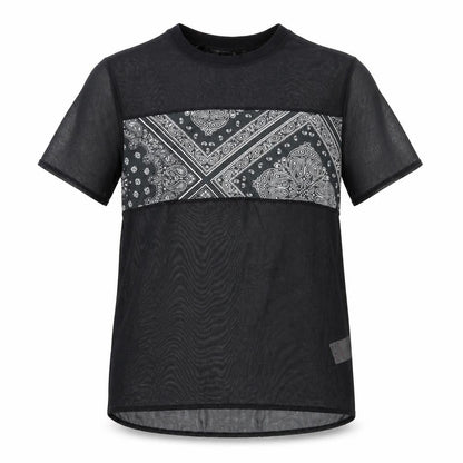 Front view of Preworn women’s black argyle/diamond basic t-shirt, size XS