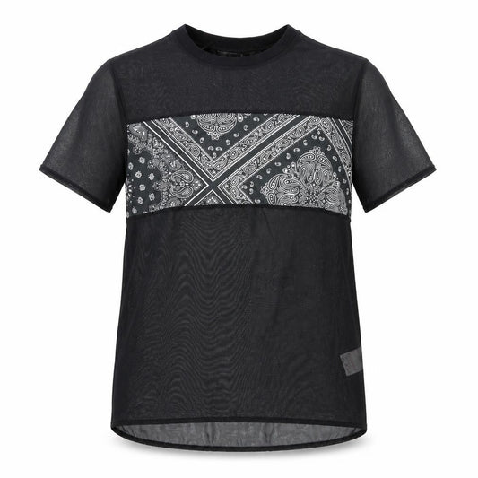 Front view of Preworn women’s black argyle/diamond basic t-shirt, size XS