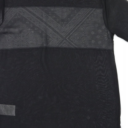 Brand and care label for Preworn women’s black argyle/diamond basic t-shirt, size XS