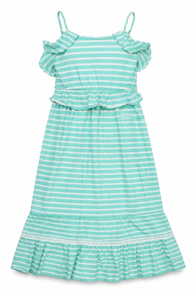 Matalan Girls Green Striped  Fit & Flare  Size 12 Years