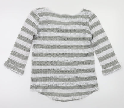 Back view of Next women’s green striped jumper, size UK 10