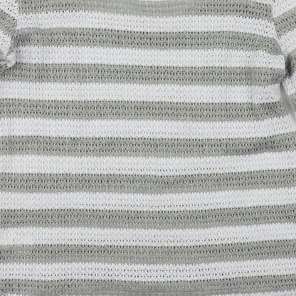Brand and care label for Next women’s green striped jumper, size UK 10