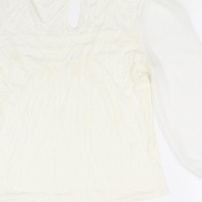 Brand and care label for Oasis women’s white basic t-shirt, size UK 8