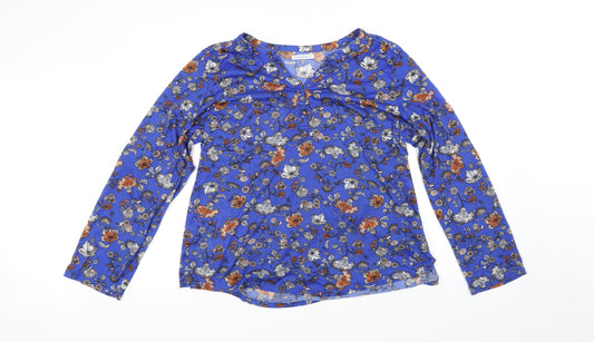 Encuentro Womens Blue Floral  Basic Blouse Size XL