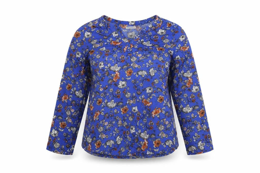 Encuentro Womens Blue Floral  Basic Blouse Size XL