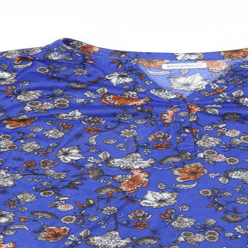 Encuentro Womens Blue Floral  Basic Blouse Size XL