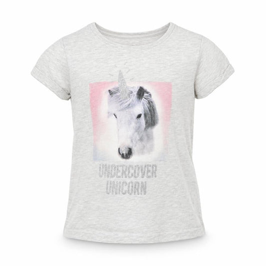 Front view of Primark girls’ grey basic t-shirt, size 8-9, years