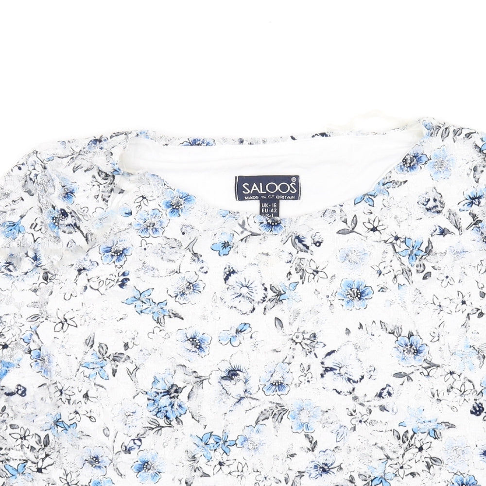 saloons Womens White Floral  Basic T-Shirt Size 16