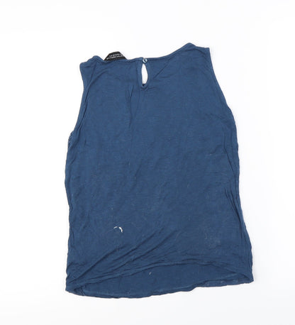 Back view of Dorothy Perkins women’s blue basic t-shirt, size UK 8