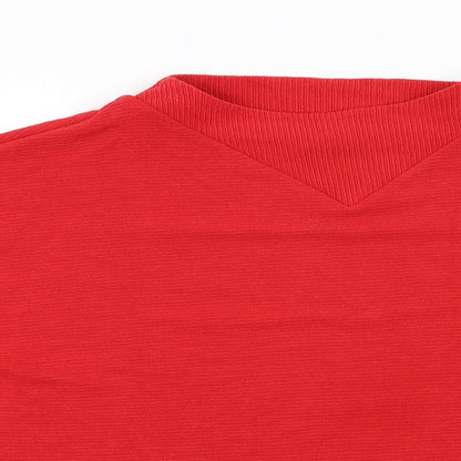 Close-up detail of Red Herring women’s red jumper, size UK 12